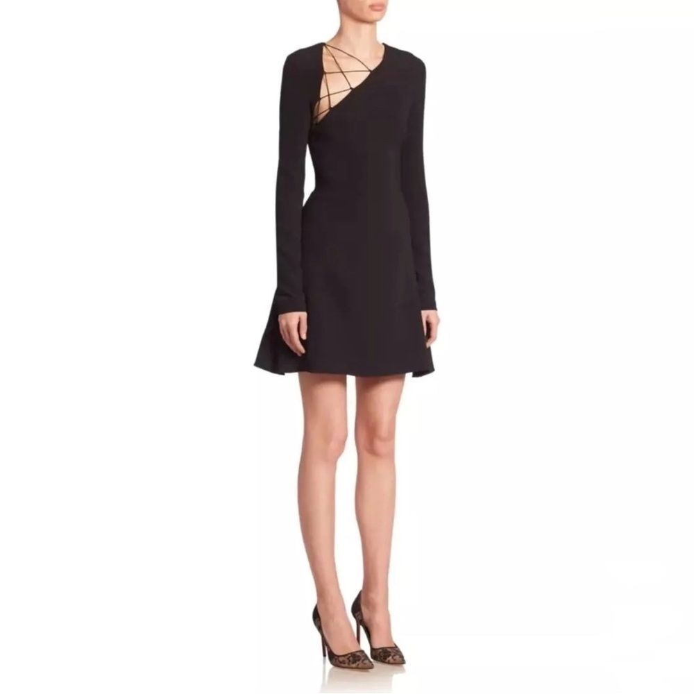 CUSHNIE Winona Long Sleeve Fit & Flare Dress in Black Size 10